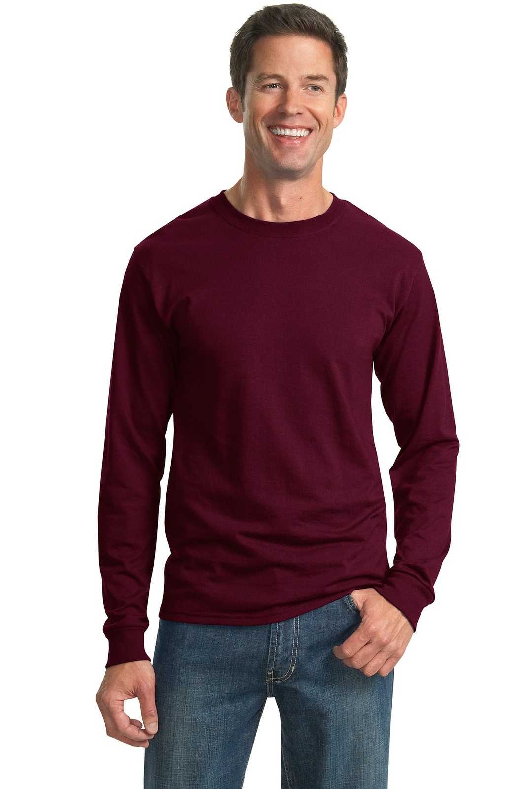 Jerzees 29LS Dri-Power 50/50 Cotton/Poly Long Sleeve T-Shirt - Maroon - HIT a Double