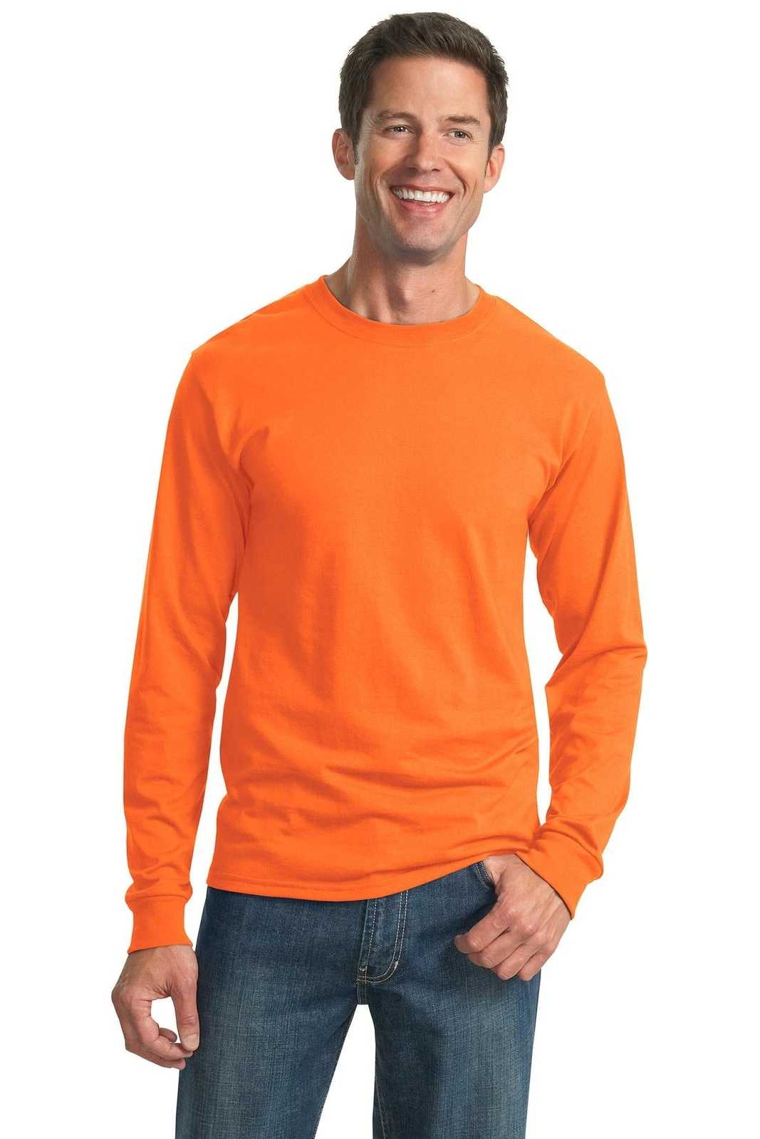 Jerzees 29LS Dri-Power 50/50 Cotton/Poly Long Sleeve T-Shirt - Safety Orange - HIT a Double