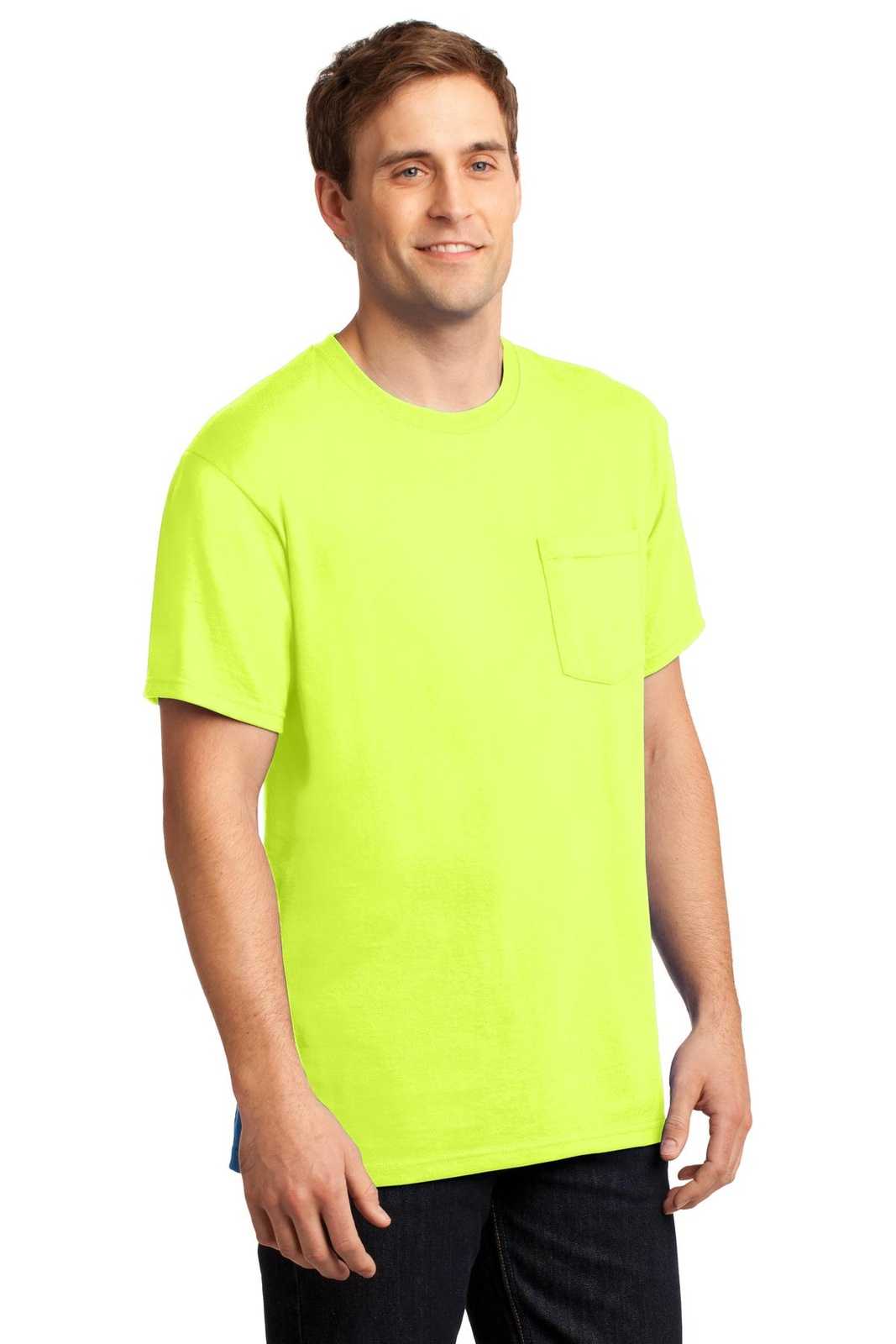 Jerzees 29MP Dri-Power 50/50 Cotton/Poly Pocket T-Shirt - Safety Green - HIT a Double