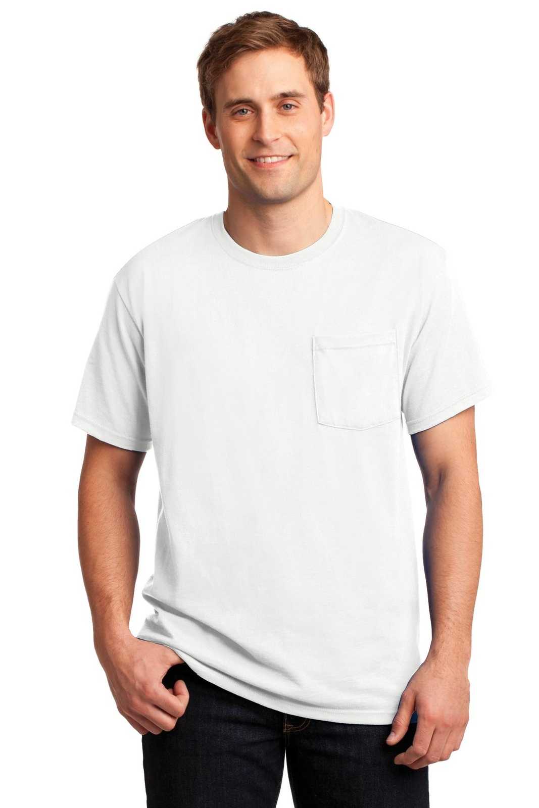 Jerzees 29MP Dri-Power 50/50 Cotton/Poly Pocket T-Shirt - White - HIT a Double