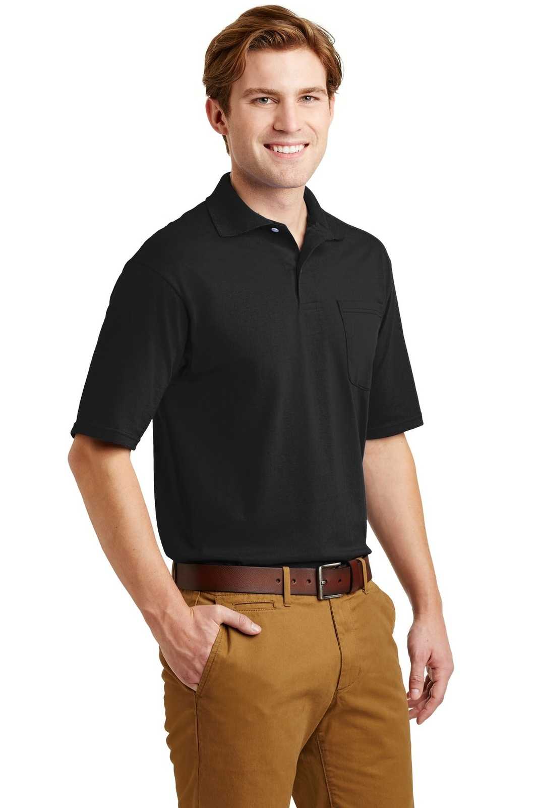 Jerzees 436MP -Spotshield 56-Ounce Jersey Knit Sport Shirt with Pocket - Black - HIT a Double