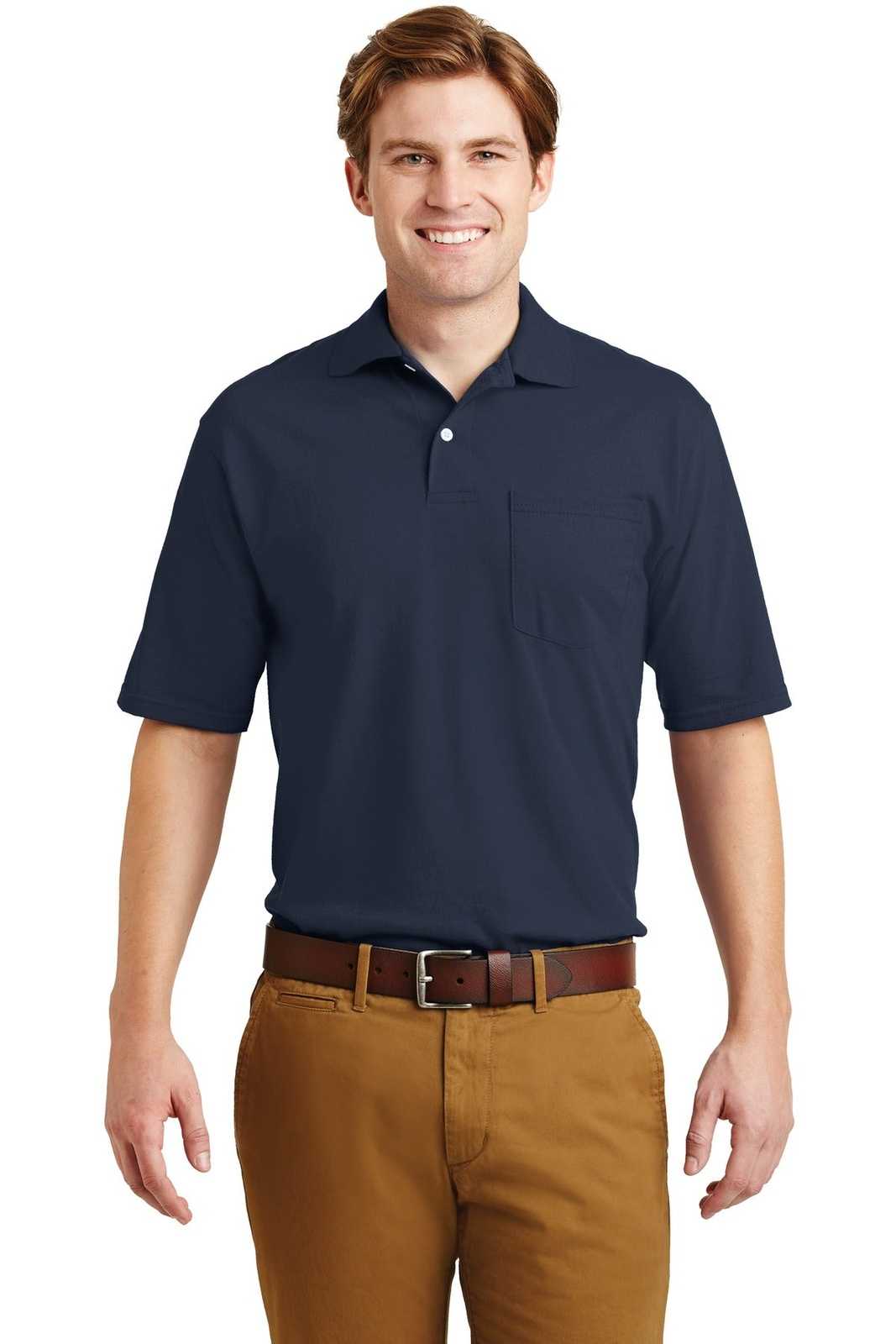 Jerzees 436MP -Spotshield 56-Ounce Jersey Knit Sport Shirt with Pocket - Navy - HIT a Double