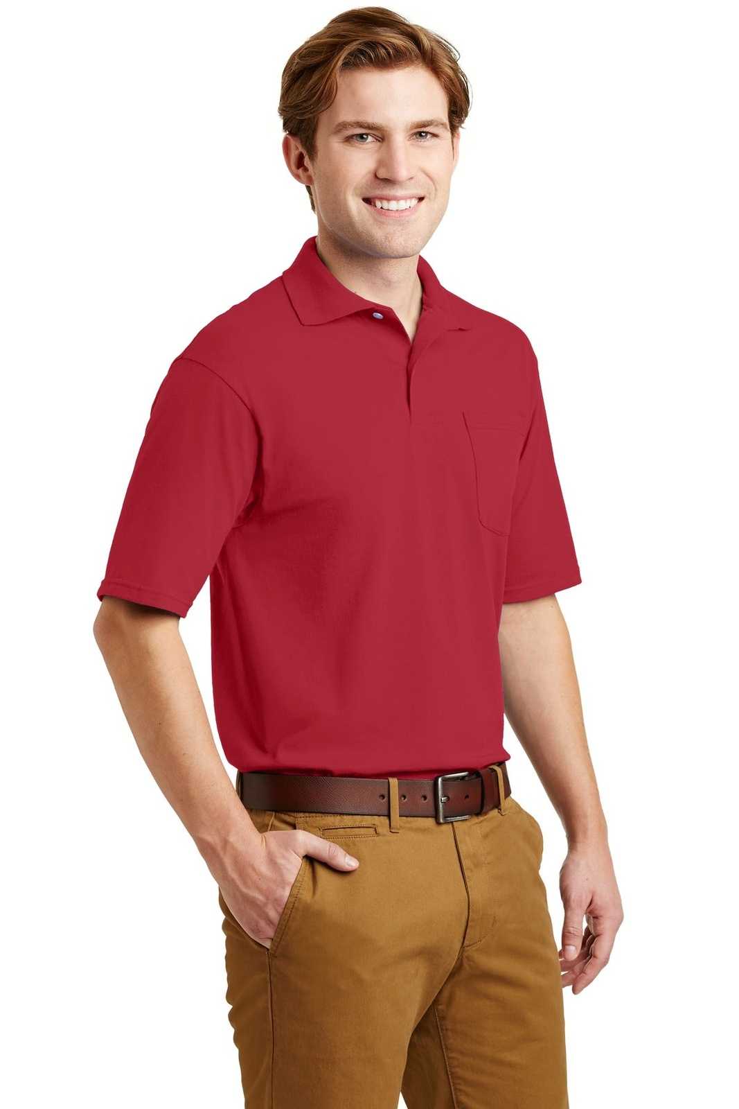Jerzees 436MP -Spotshield 56-Ounce Jersey Knit Sport Shirt with Pocket - True Red - HIT a Double