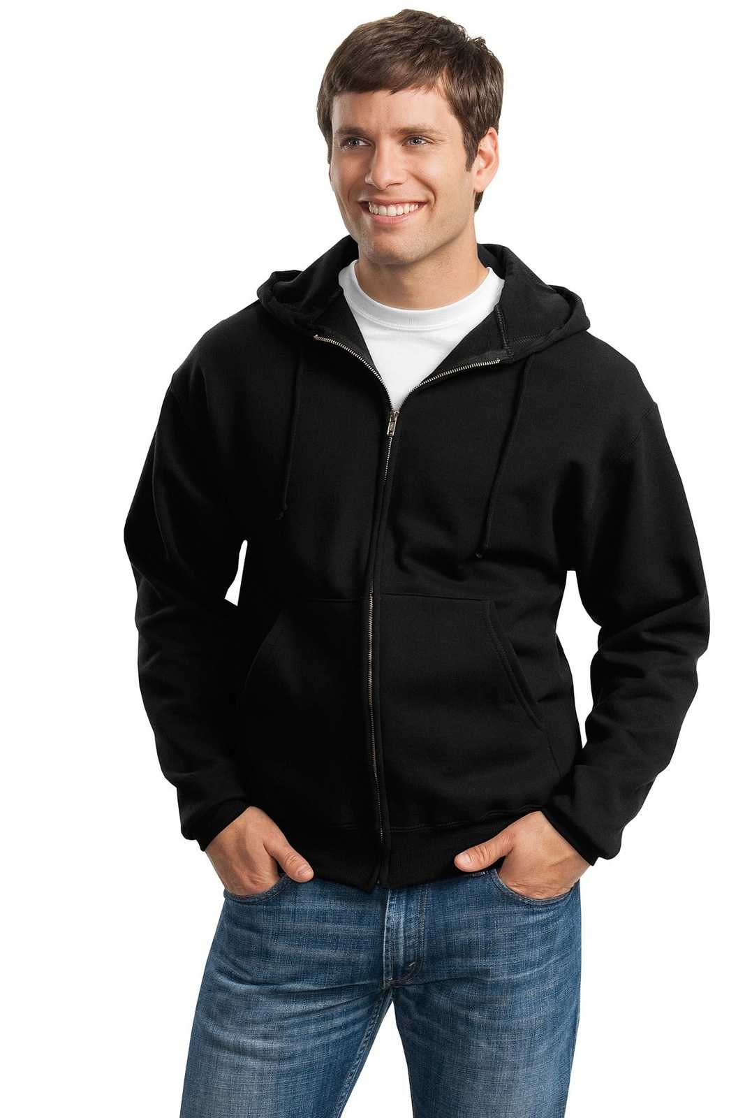 Jerzees 4999M Super Sweats Nublend Full-Zip Hooded Sweatshirt - Black - HIT a Double