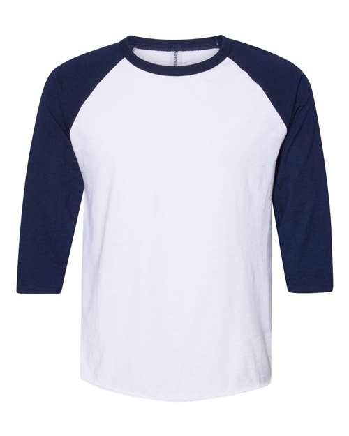 Jerzees 560RR Premium Blend Ringspun Three-Quarter Sleeve Raglan Baseball T-Shirt - White J. Navy - HIT a Double