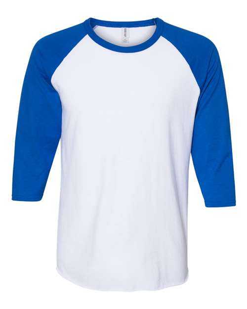Jerzees 560RR Premium Blend Ringspun Three-Quarter Sleeve Raglan Baseball T-Shirt - White Royal - HIT a Double