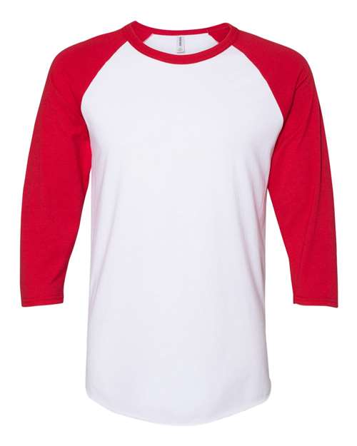 Jerzees 560RR Premium Blend Ringspun Three-Quarter Sleeve Raglan Baseball T-Shirt - White True Red - HIT a Double