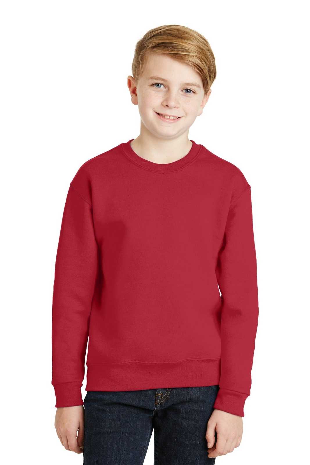 Jerzees 562B Youth Nublend Crewneck Sweatshirt - True Red - HIT a Double