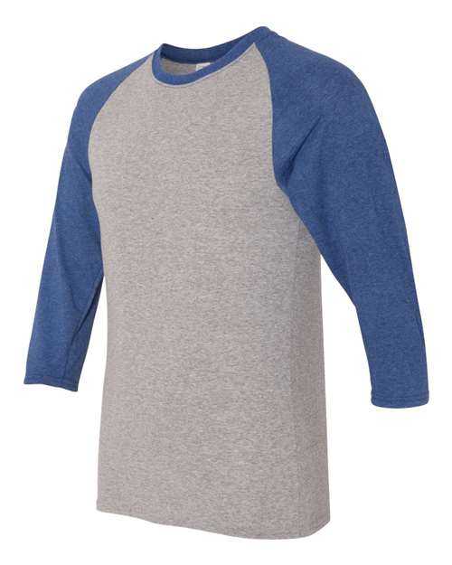 Jerzees 601RR Triblend Three-Quarter Raglan Baseball T-Shirt - Oxford True Blue Heather - HIT a Double