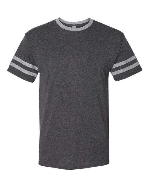 Jerzees 602MR Triblend Varsity Ringer T-Shirt - Black Heather Oxford - HIT a Double