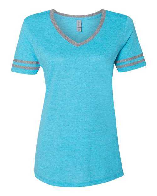 Jerzees 602WVR Women&#39;s Varsity Triblend V-Neck T-Shirt - Caribbean Blue Oxford - HIT a Double