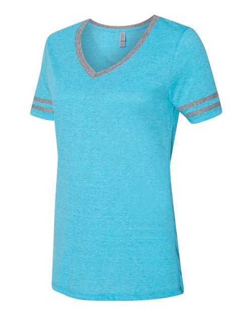 Jerzees 602WVR Women&#39;s Varsity Triblend V-Neck T-Shirt - Caribbean Blue Oxford - HIT a Double