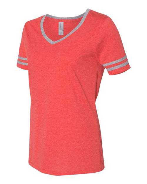 Jerzees 602WVR Women&#39;s Varsity Triblend V-Neck T-Shirt - Fiery Red Heather Oxford - HIT a Double