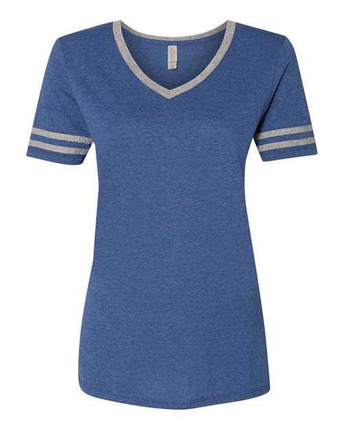 Jerzees 602WVR Women's Varsity Triblend V-Neck T-Shirt - True Blue Heather Oxford - HIT a Double