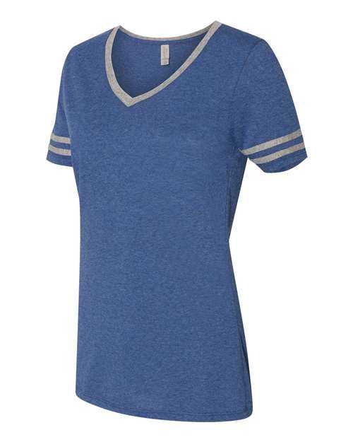 Jerzees 602WVR Women&#39;s Varsity Triblend V-Neck T-Shirt - True Blue Heather Oxford - HIT a Double