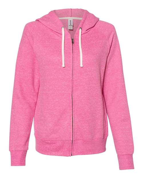 Jerzees 92WR Women&#39;s Snow Heather French Terry Full-Zip Hooded Sweatshirt - Pink - HIT a Double