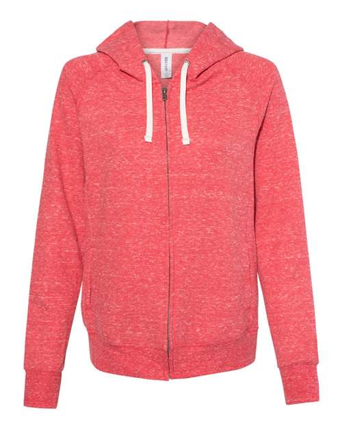 Jerzees 92WR Women's Snow Heather French Terry Full-Zip Hooded Sweatshirt - Red - HIT a Double