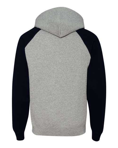 Jerzees 96CR Nublend Colorblocked Raglan Hooded Sweatshirt - Oxford Black - HIT a Double