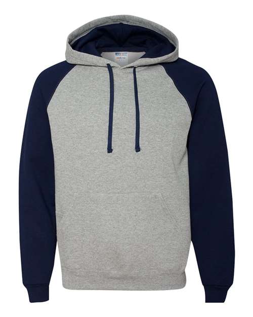 Jerzees 96CR Nublend Colorblocked Raglan Hooded Sweatshirt - Oxford J. Navy - HIT a Double