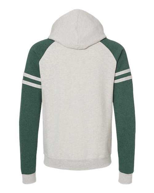 Jerzees 97CR Nublend Varsity Colorblocked Raglan Hooded Sweatshirt - Oatmeal Heather Forest Green Heather - HIT a Double