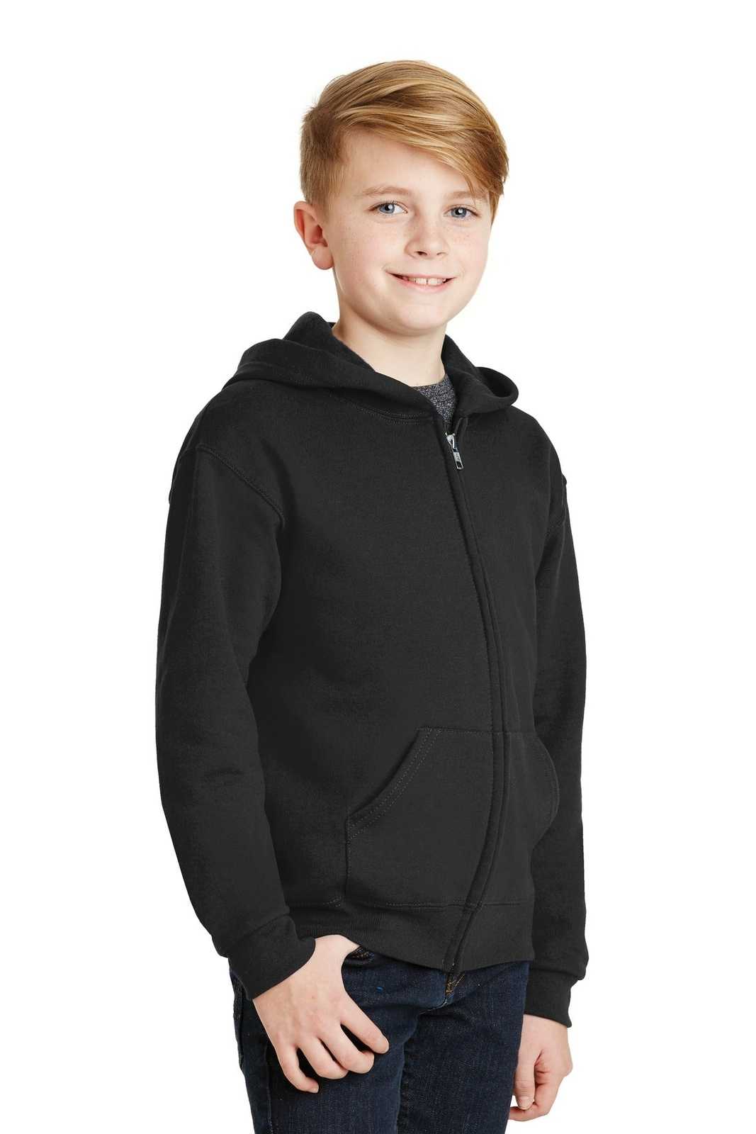 Jerzees 993B Youth Nublend Full-Zip Hooded Sweatshirt - Black - HIT a Double