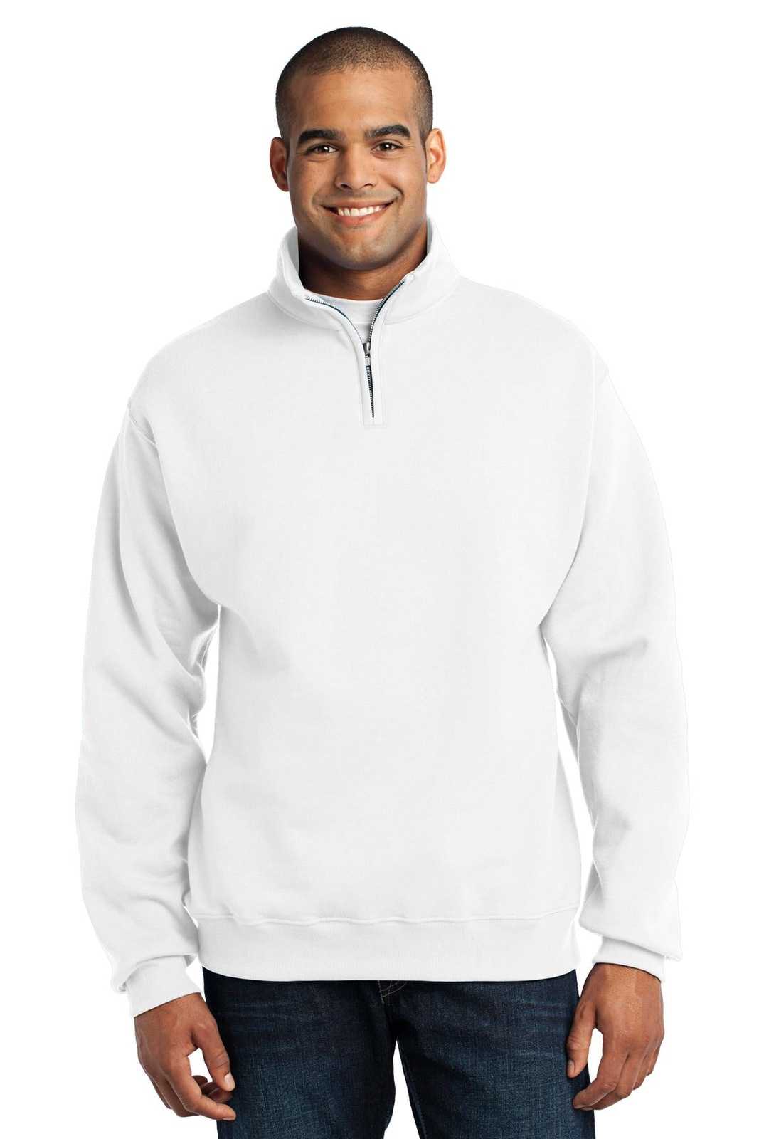 Jerzees 995M Nublend 1/4-Zip Cadet Collar Sweatshirt - White - HIT a Double