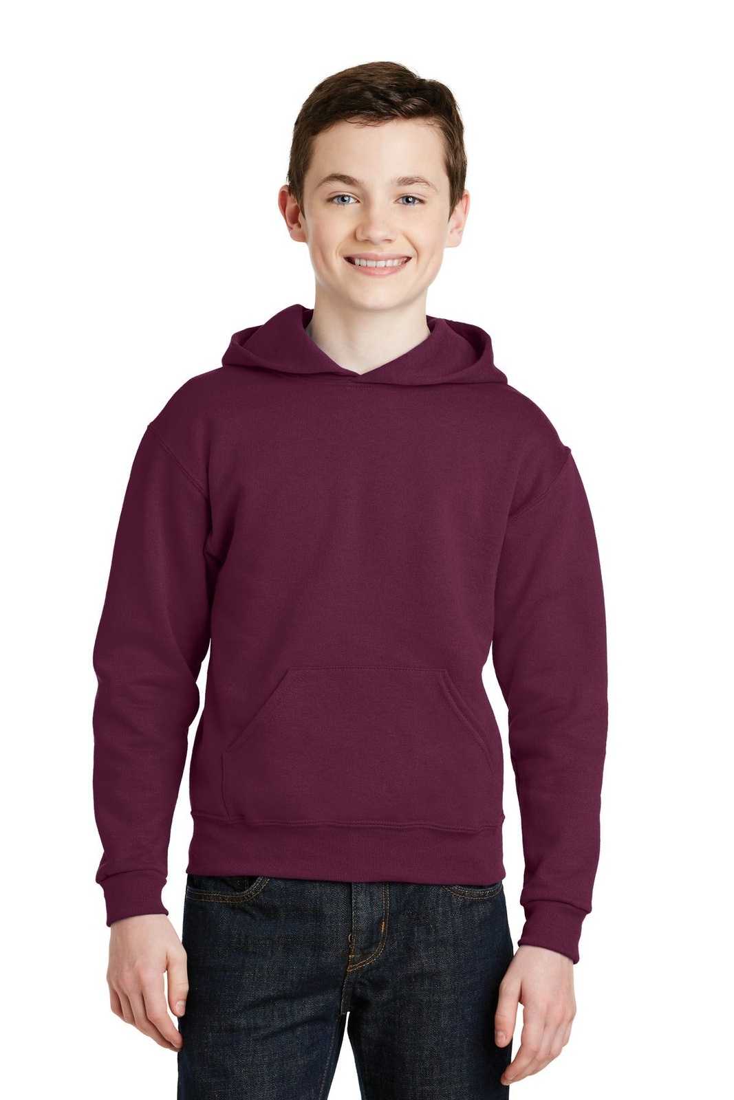 Jerzees 996Y Youth Nublend Pullover Hooded Sweatshirt - Maroon - HIT a Double
