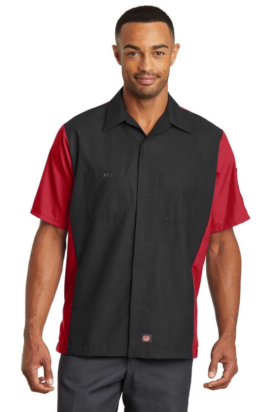 Red Kap SY20 Short Sleeve Ripstop Crew Shirt - Black/ Red - HIT a Double - 1