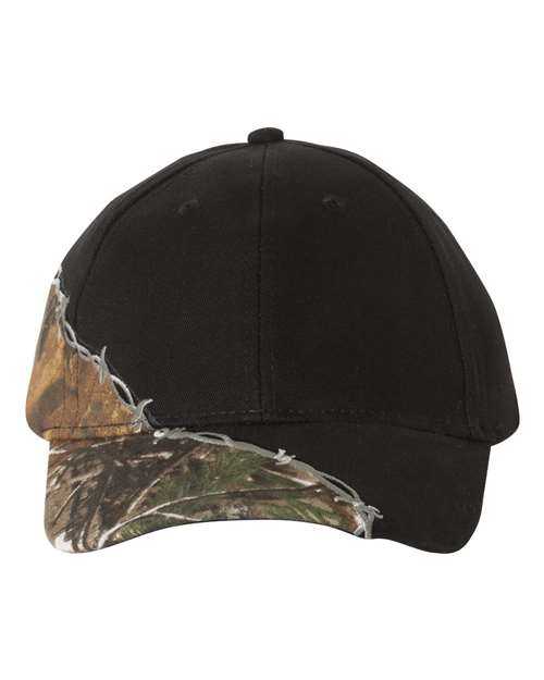 Kati LC4BW Camo with Barbed Wire Embroidery Cap - Black Realtree AP - HIT a Double