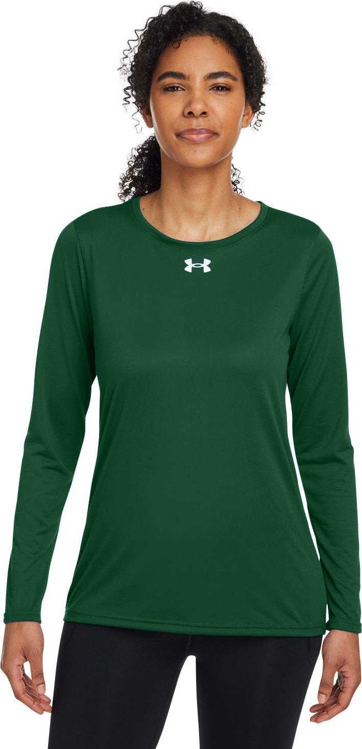 Under Armour 1376852 Ladies Team Tech Long-Sleeve T-Shirt - Forest Green White