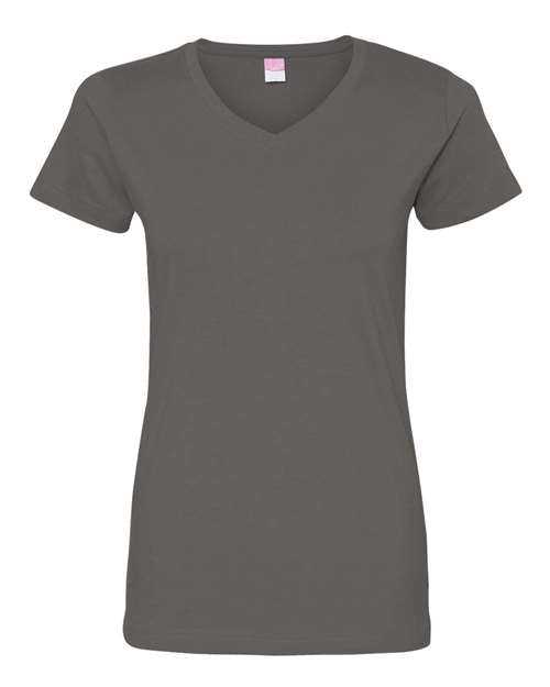 Lat 3507 Women's V-Neck Fine Jersey Tee - Charcoal - HIT a Double