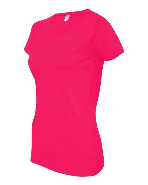 Lat 3507 Women&#39;s V-Neck Fine Jersey Tee - Hot Pink - HIT a Double
