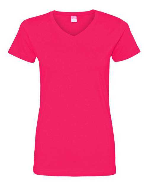 Lat 3507 Women&#39;s V-Neck Fine Jersey Tee - Hot Pink - HIT a Double