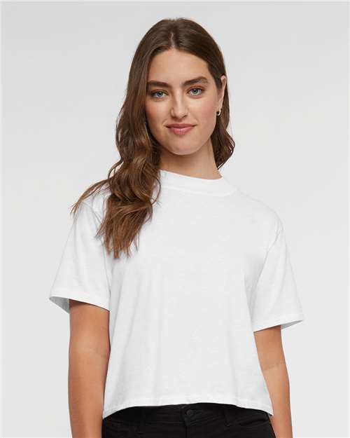 Lat 3518 Women's Boxy Tee - Blended White" - "HIT a Double