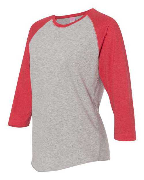 Lat 3530 Women's Baseball Fine Jersey Three-Quarter Sleeve Tee - Vintage Heather Vintage Red - HIT a Double