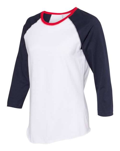 Lat 3530 Women&#39;s Baseball Fine Jersey Three-Quarter Sleeve Tee - White Navy Red - HIT a Double