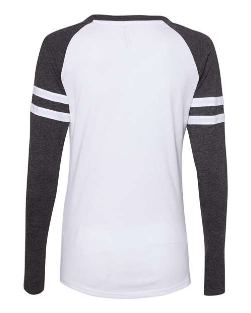 Lat 3534 Women&#39;s Fine Jersey Mash Up Long Sleeve T-Shirt - Blended White Vintage Smoke - HIT a Double