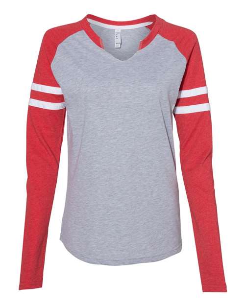 Lat 3534 Women's Fine Jersey Mash Up Long Sleeve T-Shirt - Vintage Heather Vintage Red - HIT a Double