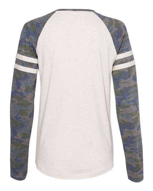 Lat 3534 Women&#39;s Fine Jersey Mash Up Long Sleeve T-Shirt - Natural Heather Vintage Camo Natural Heather - HIT a Double