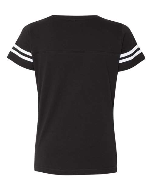Lat 3537 Women&#39;s Football V-Neck Fine Jersey Tee - Black Solid White - HIT a Double