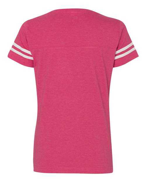 Lat 3537 Women&#39;s Football V-Neck Fine Jersey Tee - Vintage Hot Pink White - HIT a Double