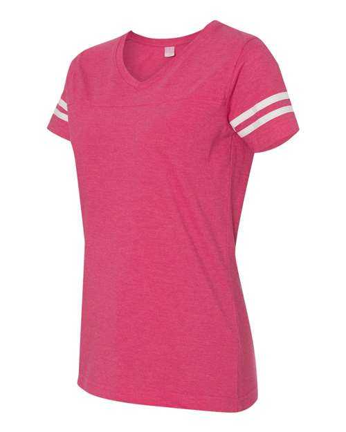 Lat 3537 Women&#39;s Football V-Neck Fine Jersey Tee - Vintage Hot Pink White - HIT a Double