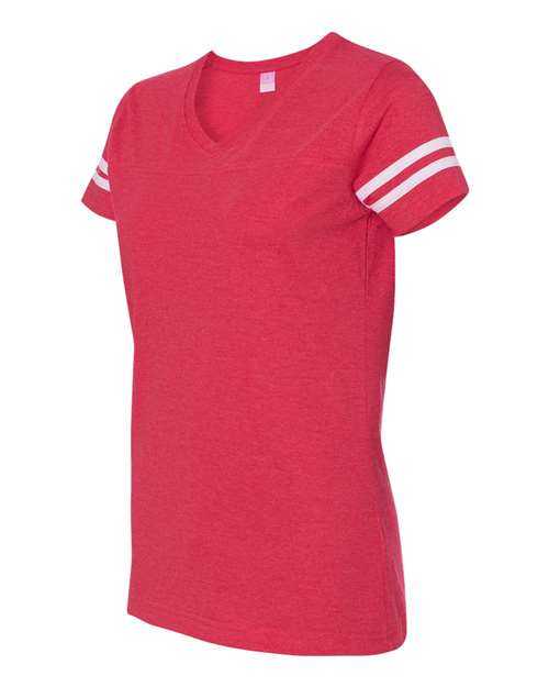 Lat 3537 Women's Football V-Neck Fine Jersey Tee - Vintage Red White - HIT a Double