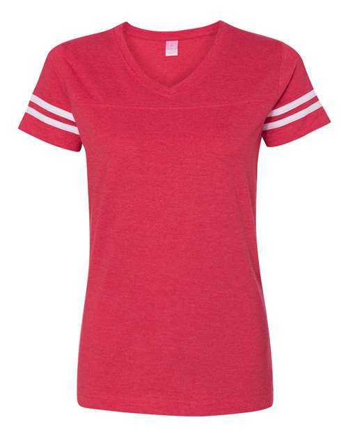 Lat 3537 Women&#39;s Football V-Neck Fine Jersey Tee - Vintage Red White - HIT a Double