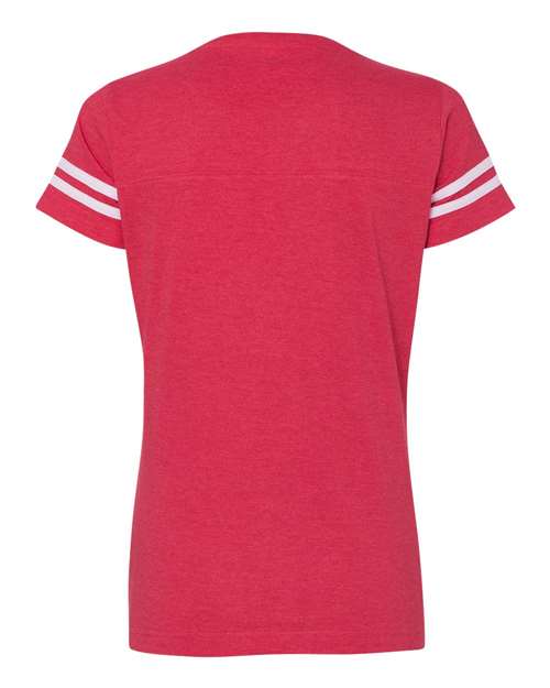 Lat 3537 Women&#39;s Football V-Neck Fine Jersey Tee - Vintage Red White - HIT a Double