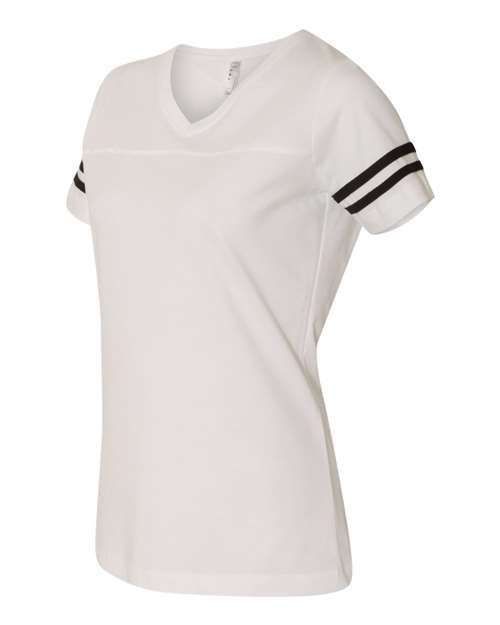 Lat 3537 Women&#39;s Football V-Neck Fine Jersey Tee - White Solid Black - HIT a Double