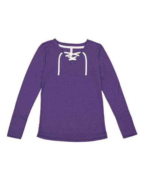 Lat 3538 Women&#39;s Fine Jersey Lace-Up Long Sleeve T-Shirt - Vintage Purple White - HIT a Double
