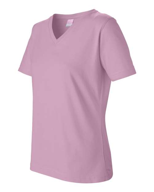 Lat 3587 Women&#39;s V-Neck Premium Jersey Tee - Pink - HIT a Double