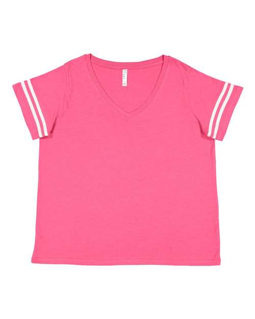 Lat 3837 Curvy Collection Women&#39;s Vintage Football T-Shirt - Vintage Hot Pink White - HIT a Double