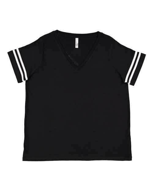 Lat 3837 Curvy Collection Women&#39;s Vintage Football T-Shirt - Black Solid White - HIT a Double